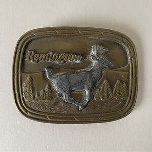 Vintage 1979 Remington Arms Belt Buckle Brass with Pewter Deer Insert Sid Bell